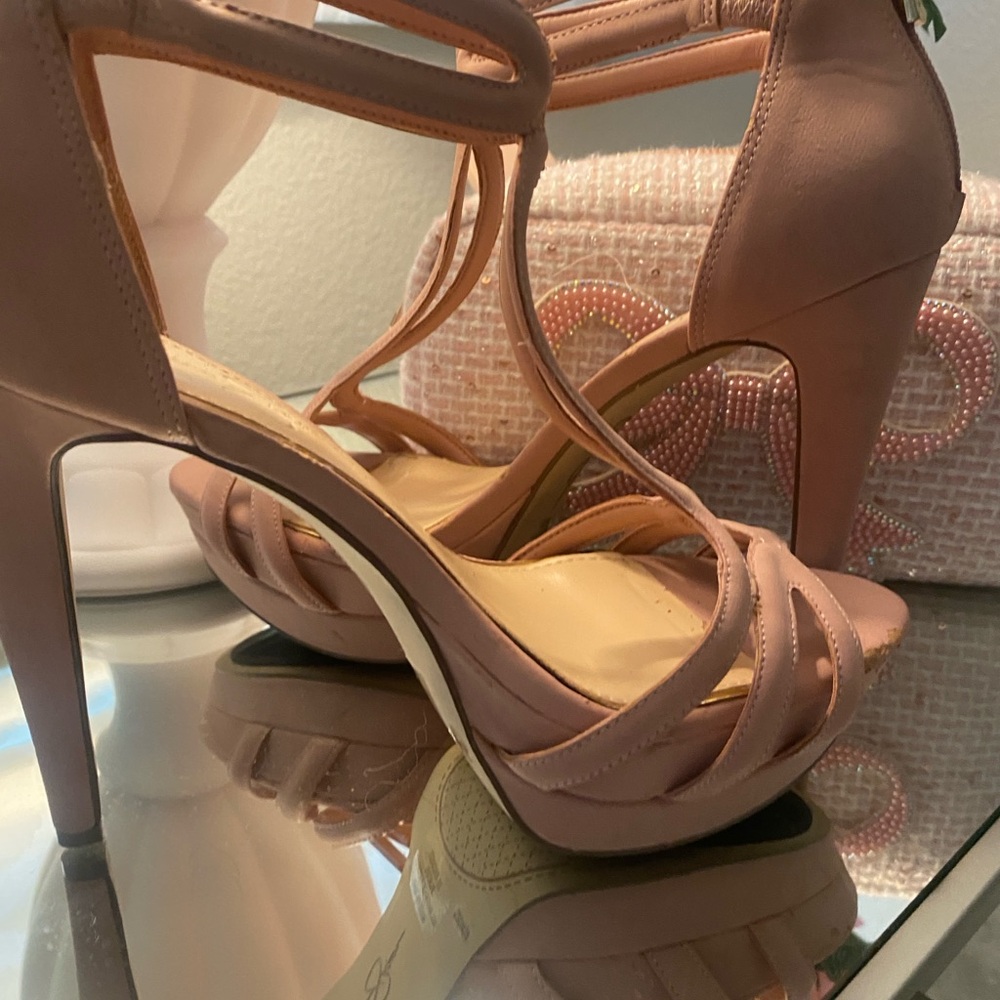 Women's Blush Pink Strappy Platform Heels - Picture 10 of 16